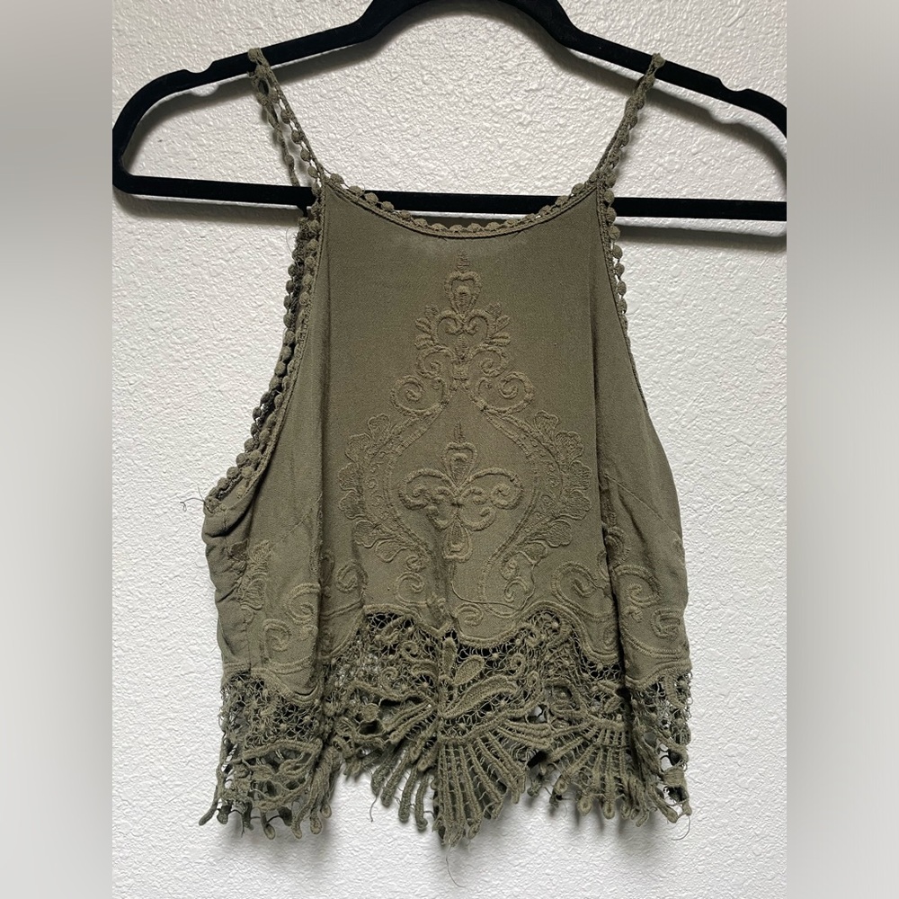LA Hearts Olive Green Tank with Lace Detail